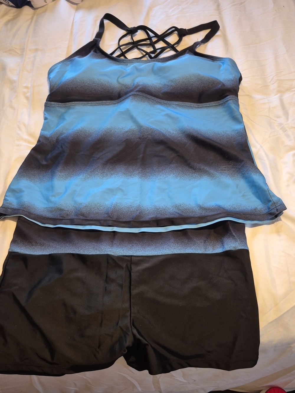 Blue Ombre Strappy Swim Pajama Set with Black Shorts